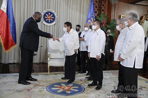 美国国防部长奥斯汀与菲律宾总统杜特尔特在马拉卡南宫会面。人民视觉图
